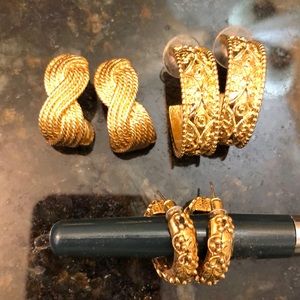 3 Pair Gold Hoop Earrings